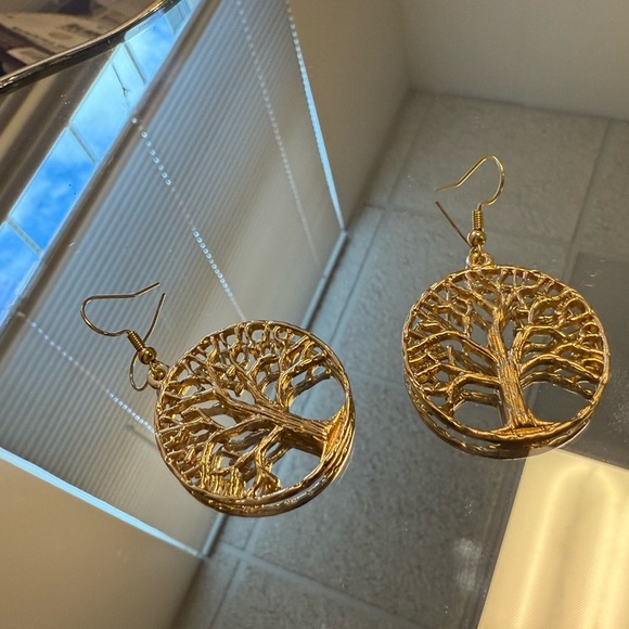 Gold Tree of Life Earrings - Picture 2 of 4